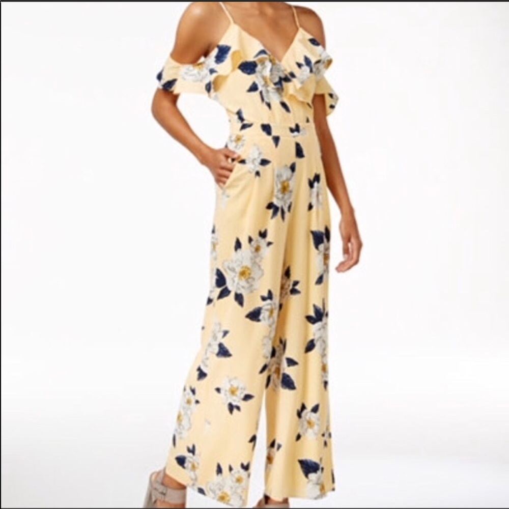 Yellow Floral Jumpsuit Romper Cold Shoulder